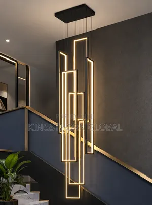 Modern Geometric Rectangular LED Staircase Chandelier