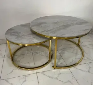 Imported 2-in-1 Coffee Table Round Marble Top and Gold Metal Legs.