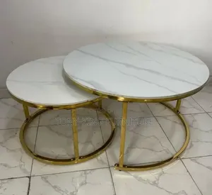 Imported 2-in-1 Coffee Table Round Marble Top and Gold Metal Legs.