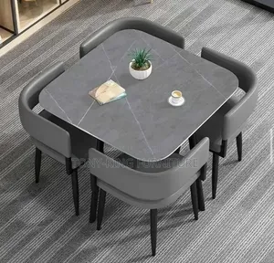 Modern 4-Seater Dining Table Set With Grey Cushioned Chairs.