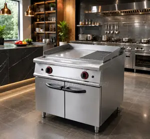 Gas Griddle (2/3 Flat 1/3 Grooved) With Cabinet