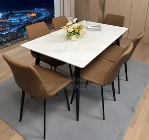Modern 6 Seater Marble Top Dining Table Set
