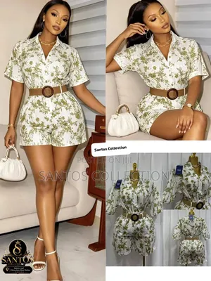 Ladies Floral Shirt Romper With Belt