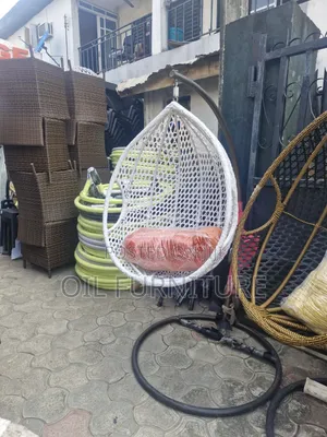 Single White Rattan Swing Chair - Hanging Outdoor Indoor Egg Chair