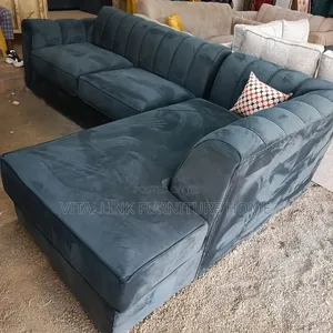 Dark Teal Velvet L-Shape Sectional Sofa With Chaise Tufting