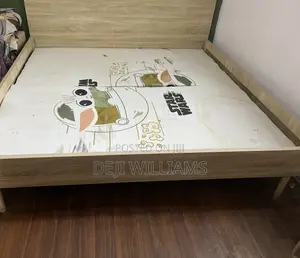 King Size Wooden Bed Frame Plus 2 Wooden Stools