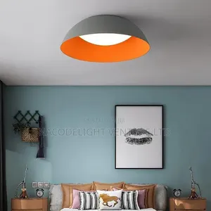 Minimalist Matte Gray Ceiling Light With Orange Accent