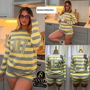 Yellow Grey Striped Knit 2 - Piece Set "07"