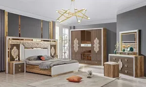 Complete Bedroom Suite – Walnut Gold LED Bed, Wardrobe,(Model BFY17)