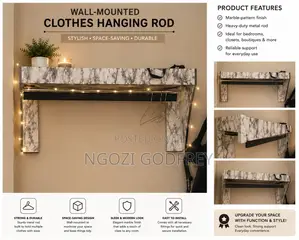 Wall-Mounted Clothes Hanging Rack With Top Shelf