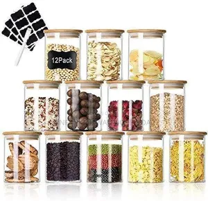12-Piece 200ml Glass Canister Set With Label Stickers Marker Pen
