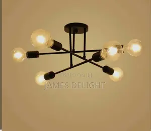 Modern Industrial 6-Light Black Sputnik Semi-Flush Ceiling Light