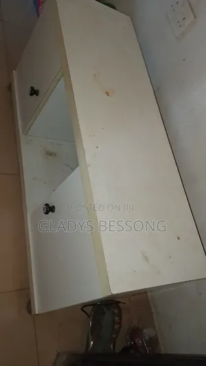 Compact White TV Stand With Storage + Display Shelf*