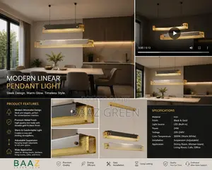 Luxury Gold Black Modern Linear LED Pendant Light