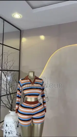 Women’s Long Sleeve Striped 2-Piece Short Set