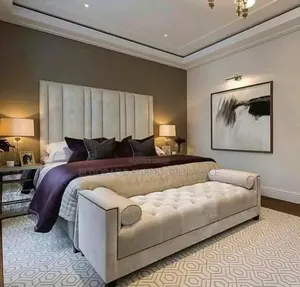 Full Height Set of Padded Bed Frame With Ottoman Chair