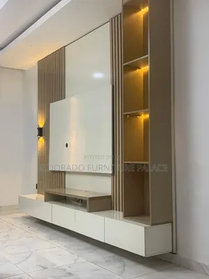 Full Height Television Console With Glass Door Side Cupboard
