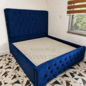 Royal Blue Velvet Tufted 6x6 King Size Bed Frame