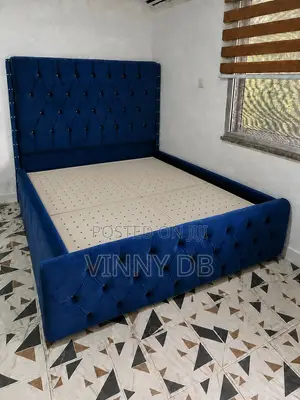 Royal Blue Velvet Tufted 6x6 King Size Bed Frame