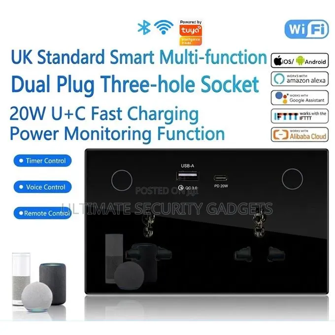 16a Tuya Smart Double Socket With USB Type C