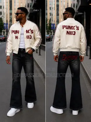 Men's Premium Punk's Bomber Jacket Black Wide-Leg Jeans