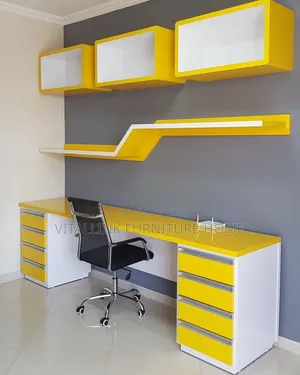 Modern Office Desk With Floating Shelves ,Custom Built