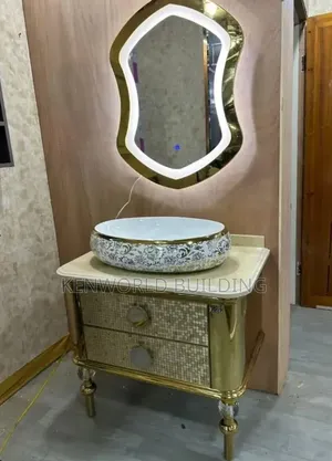 England Standard Gold Cabinet Basin With Almond Shape Led Mirror