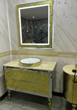 Luxury Gold Cabinet Basin With Led Mirror