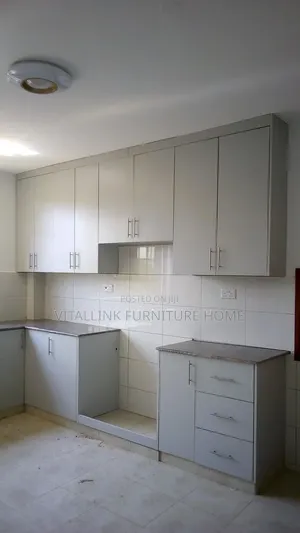 Modern Matte Grey Kitchen Cabinet Set With Drawers Niche