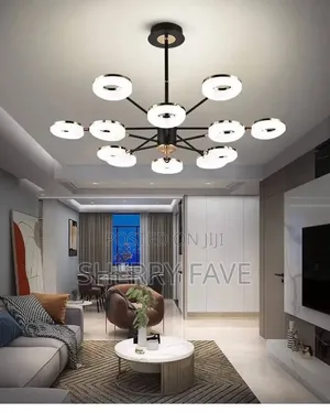 Modern 12-Light LED Chandelier Ceiling Light – Black
