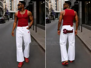 Men's Sportif Sweatshirt White Wide-Leg Jeans
