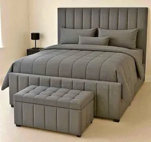 Luxury Grey Upholstered Bed Frame With Matching Bench
