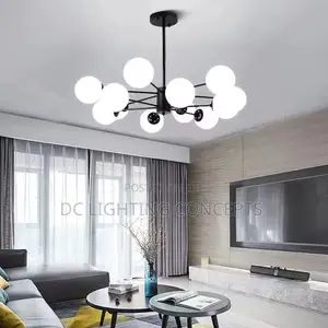 Nordic Acrylic Black/Gold 12 Hands Glass Chandelier.