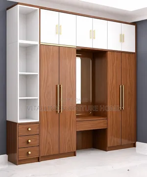 Luxury Wood White Wardrobe With Dressing Space Open Shelves