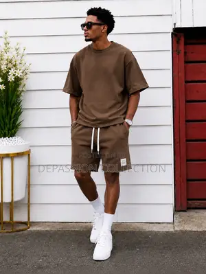 Men's Premium Plain T-Shirt Shorts Set | Black Two-Piece