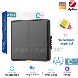C-Smart Zigbee 2 Gang Button Switch Alexa/Google Voice Assistant Black