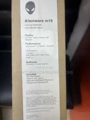 New Laptop Dell Allienware M18 R1 64GB AMD Ryzen 9 SSD 1T