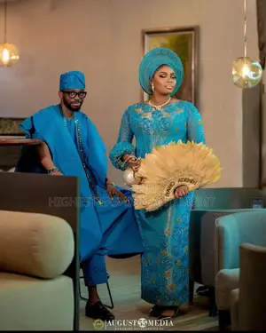 Turquoise Corset Gown Cerulean Agbada Set