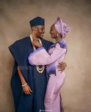 Lavender Gradient Gown Navy Agbada Set