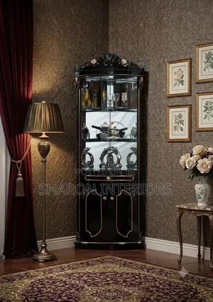 The Obsidian Crown Gilded Corner Curio Cabinet Wine Bar