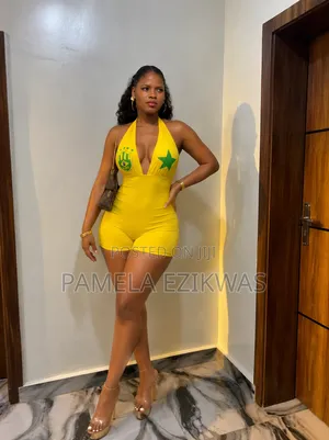 Women's Vibrant Yellow Brazil Graphic Halter Neck Romper / Playsuit