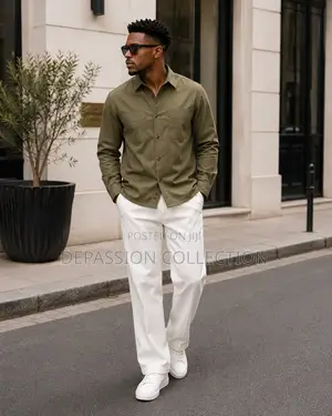 Men's Premium Long Sleeve Casual Shirt | Army Green Button-Up Shirt