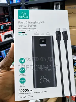 USAMS 30000mAh 65W Laptop Power Bank Fast Charging