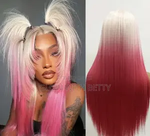 26" White to Pink Ombre Straight Lace Front Wig - Trendy