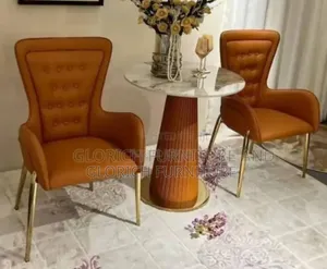 2-Seater Bistro Dining Set – Marble Top, Ribbed Pedestal