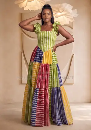 Multicoloured Adire Cotton Patchwork Maxi Dress