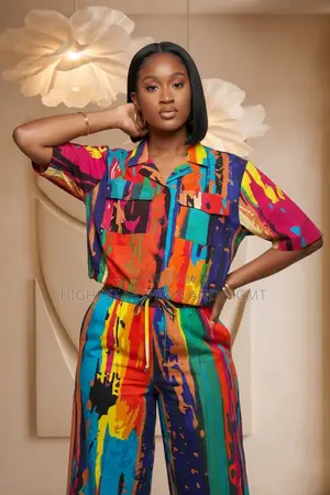 African Print Short Sleeve Crop Top and Trouser
