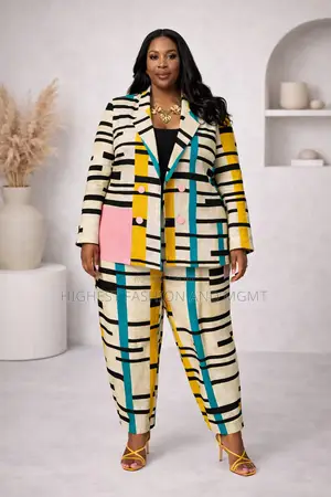 African Print Blazer With Asoke Pocket and Matching Barrel Trousers