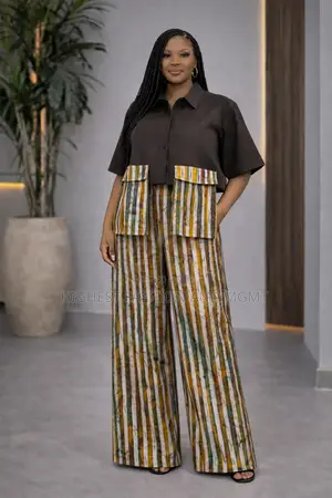 Brown Asoke Print Short Sleeve Top and Trouser