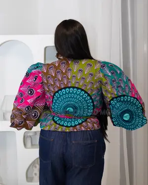 Multicoloured Print Cotton Puff Sleeve Wrap Top